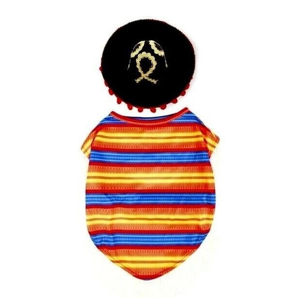 Mexican Dog Costume XL Simply Dog Sombrero Striped Poncho Simply Happy Puppy - Picture 1 of 10